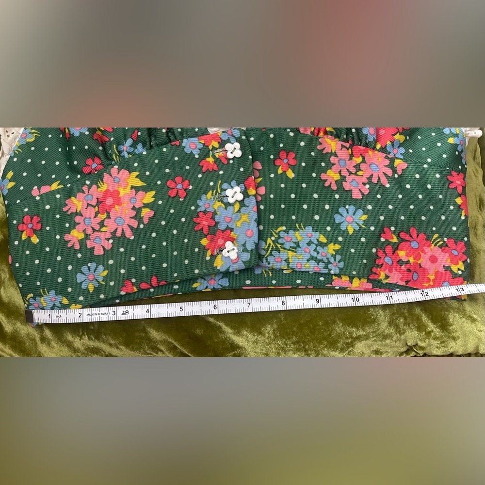 Vintage 1970s floral halter lace button flower green top boho chic - Picture 16 of 16